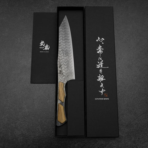 Bunka VG-10 Mirror Damascus Walnut Handle 180mm - Black (7”)-[Musashi]-[Japanese-Kitchen-Knives]