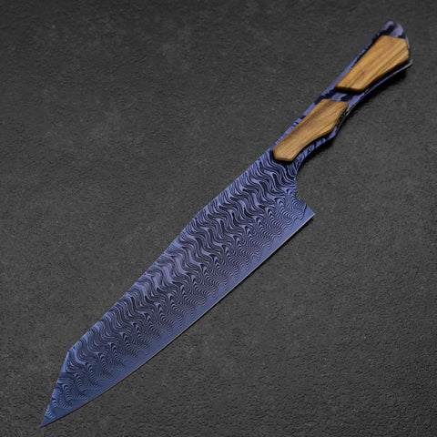 Bunka VG-10 Mirror Damascus Walnut Handle 180mm - Blue (7”)-[Musashi]-[Japanese-Kitchen-Knives]