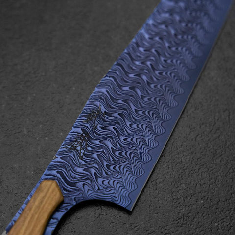 Bunka VG-10 Mirror Damascus Walnut Handle 180mm - Blue (7”)-[Musashi]-[Japanese-Kitchen-Knives]