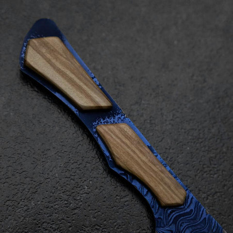 Bunka VG-10 Mirror Damascus Walnut Handle 180mm - Blue (7”)-[Musashi]-[Japanese-Kitchen-Knives]