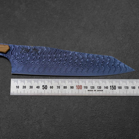 Bunka VG-10 Mirror Damascus Walnut Handle 180mm - Blue (7”)-[Musashi]-[Japanese-Kitchen-Knives]