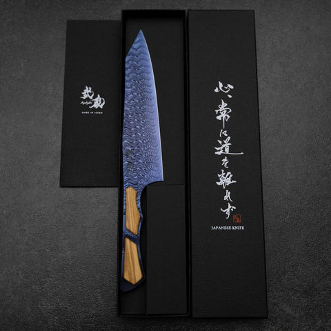 Bunka VG-10 Mirror Damascus Walnut Handle 180mm - Blue (7”)-[Musashi]-[Japanese-Kitchen-Knives]
