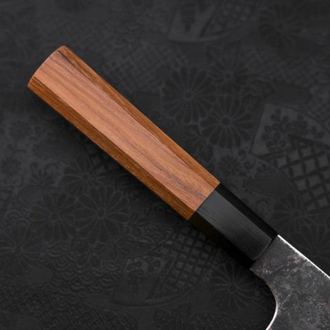 Bunka White Steel #2 Stainless Clad Kurouchi Buffalo Teak Handle 180mm-[Musashi]-[Japanese-Kitchen-Knives]