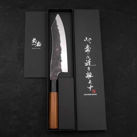 Bunka White Steel #2 Stainless Clad Kurouchi Buffalo Teak Handle 180mm-[Musashi]-[Japanese-Kitchen-Knives]