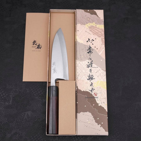 Deba Blue Steel #2 Damascus Shitan Handle 150mm (5.9”)-[Musashi]-[Japanese-Kitchen-Knives]