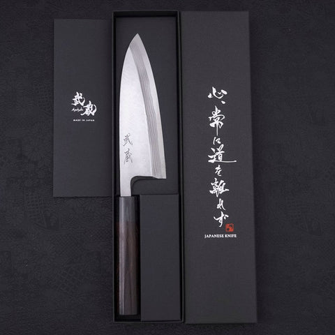 Deba Blue Steel #2 Damascus Shitan Handle 165mm (6.5”)-[Musashi]-[Japanese-Kitchen-Knives]