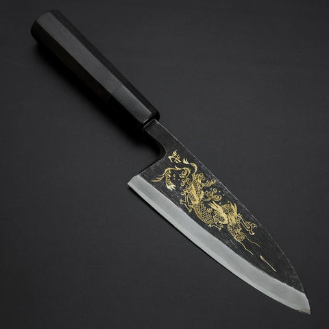 Deba Blue Steel #2 Kurouchi Chokin Dragon Buffalo Ebony Handle 150mm-[Musashi]-[Japanese-Kitchen-Knives]