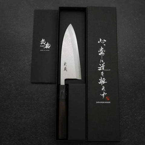 Deba Blue Steel #2 Suminagashi Buffalo Ebony Handle 150mm (5.9”)-[Musashi]-[Japanese-Kitchen-Knives]