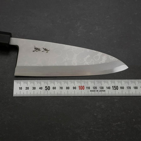 Deba Blue Steel #2 Suminagashi Buffalo Ebony Handle 165mm (6.5”)-[Musashi]-[Japanese-Kitchen-Knives]