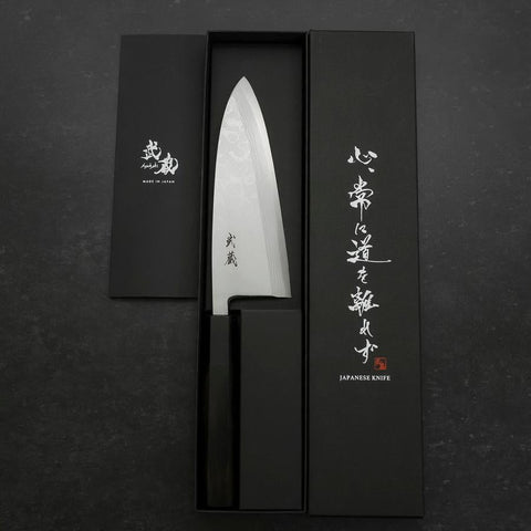 Deba Blue Steel #2 Suminagashi Buffalo Ebony Handle 165mm (6.5”)-[Musashi]-[Japanese-Kitchen-Knives]