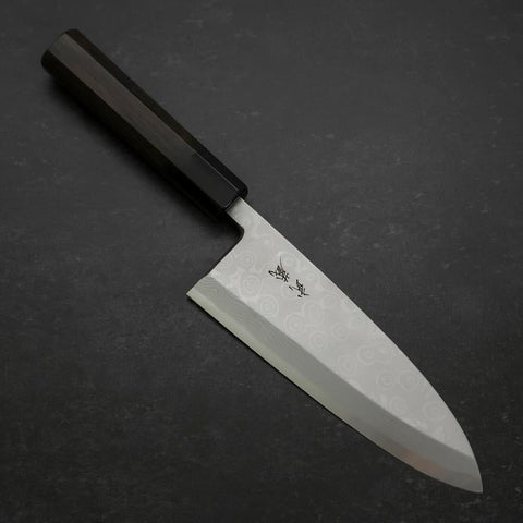 Deba Blue Steel #2 Suminagashi Buffalo Ebony Handle 180mm (7”)-[Musashi]-[Japanese-Kitchen-Knives]