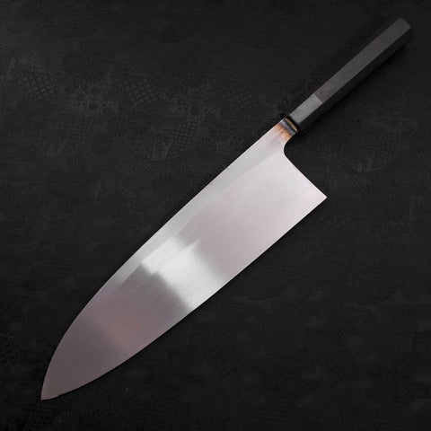Deba Blue Steel #2 Kurouchi Buffalo Ebony Handle 300mm - Thick-[Musashi]-[Japanese-Kitchen-Knives]