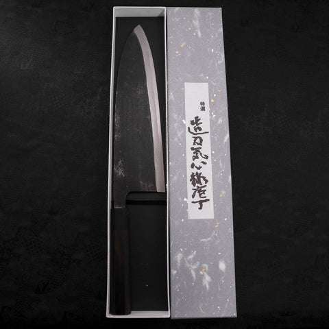 Deba Blue Steel #2 Kurouchi Buffalo Ebony Handle 300mm - Thick-[Musashi]-[Japanese-Kitchen-Knives]