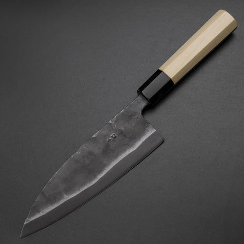 Deba Double Bevel White Steel #2 Kurouchi Buffalo Magnolia Handle 180mm (7”)-[Musashi]-[Japanese-Kitchen-Knives]