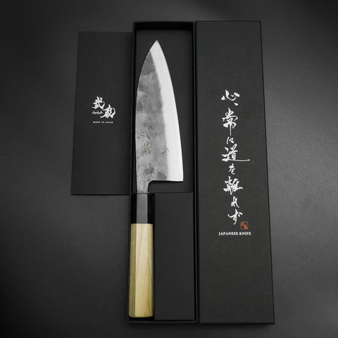 Deba Double Bevel White Steel #2 Kurouchi Buffalo Magnolia Handle 180mm (7”)-[Musashi]-[Japanese-Kitchen-Knives]