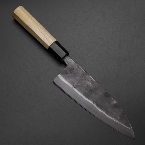 Deba Double Bevel White Steel #2 Kurouchi Buffalo Magnolia Handle 180mm (7”)-[Musashi]-[Japanese-Kitchen-Knives]