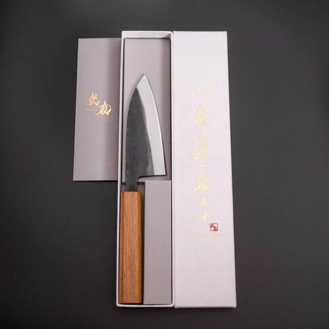 Deba Double Bevel White Steel #2 Kurouchi Oak Handle 120mm (4.7”)-[Musashi]-[Japanese-Kitchen-Knives]