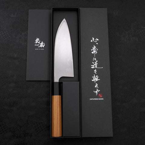 Deba Left Hand AUS-10 Polished Buffalo Teak Handle 165mm-[Musashi]-[Japanese-Kitchen-Knives]