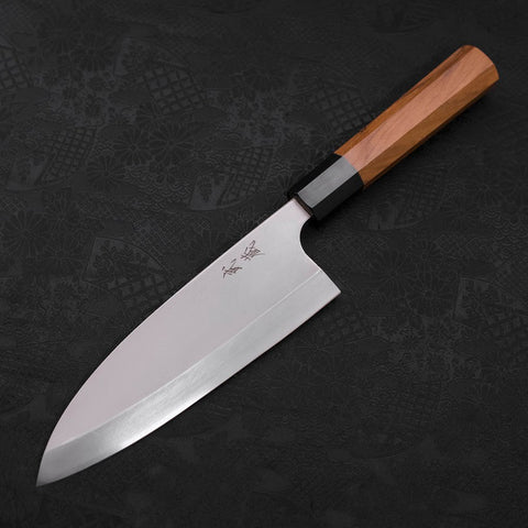 Deba Left Hand AUS-10 Polished Buffalo Teak Handle 180mm-[Musashi]-[Japanese-Kitchen-Knives]