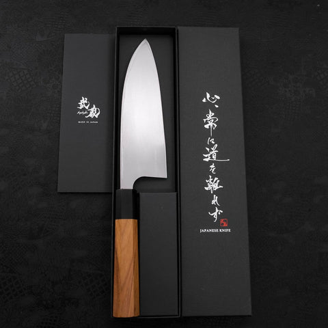Deba Left Hand AUS-10 Polished Buffalo Teak Handle 180mm-[Musashi]-[Japanese-Kitchen-Knives]