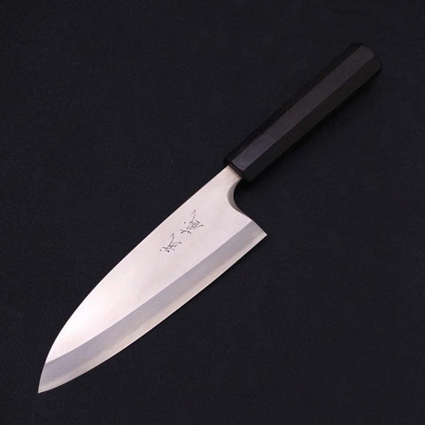 Deba Left Hand Silver Steel #3 Kasumi Buffalo Ebony Handle 180mm (7”)-[Musashi]-[Japanese-Kitchen-Knives]