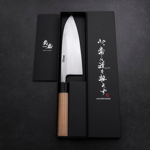 Deba Left Hand White Steel #2 Kurouchi Tsuchime Cherry Handle 180mm-[Musashi]-[Japanese-Kitchen-Knives]