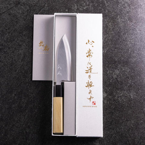Deba Silver Steel #3 Kasumi Buffalo Magnolia Handle 120mm (4.7”)-[Musashi]-[Japanese-Kitchen-Knives]