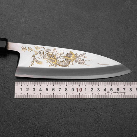 Deba White Steel #2 Kasumi Chokin Dragon Buffalo Ebony Handle 180mm (7”)