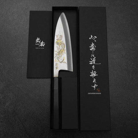 Deba White Steel #2 Kasumi Chokin Dragon Buffalo Ebony Handle 180mm (7”)