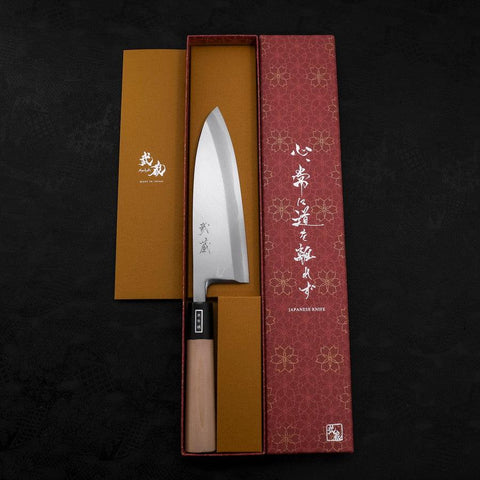 Deba White Steel #2 Kasumi Buffalo Magnolia Handle 180mm-[Musashi]-[Japanese-Kitchen-Knives]