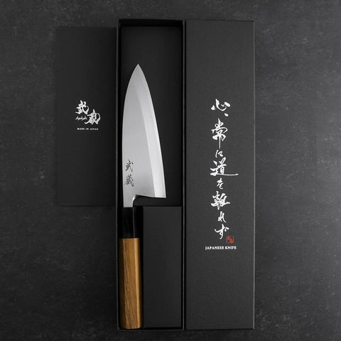 Deba White Steel #2 Kasumi Buffalo Teak Handle 150mm-[Musashi]-[Japanese-Kitchen-Knives]