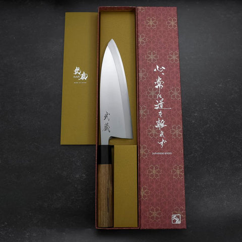 Deba White Steel #2 Kasumi Buffalo Teak Handle 195mm-[Musashi]-[Japanese-Kitchen-Knives]