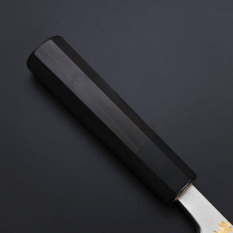 Deba White Steel #2 Kasumi Chokin Gold Sakura-Fuji Buffalo Ebony Handle 150mm (5.9”)