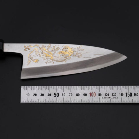 Deba White Steel #2 Kasumi Chokin Silver Dragon Buffalo Ebony Handle 150mm (5.9”)