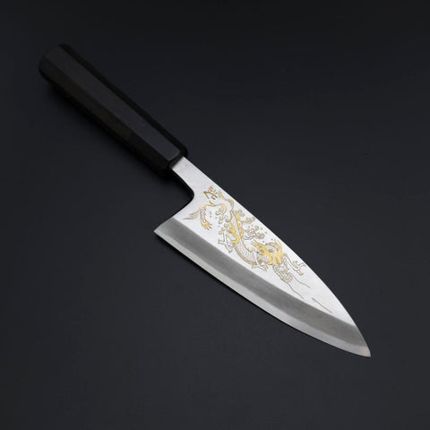 Deba White Steel #2 Kasumi Chokin Silver Dragon Buffalo Ebony Handle 150mm (5.9”)