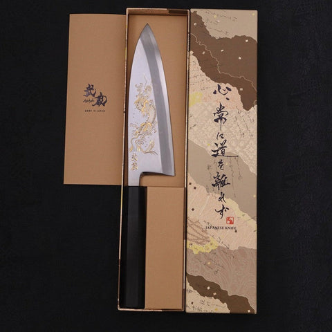 Deba White Steel #2 Kasumi Chokin Silver Dragon Buffalo Ebony Handle 170mm-[Musashi]-[Japanese-Kitchen-Knives]