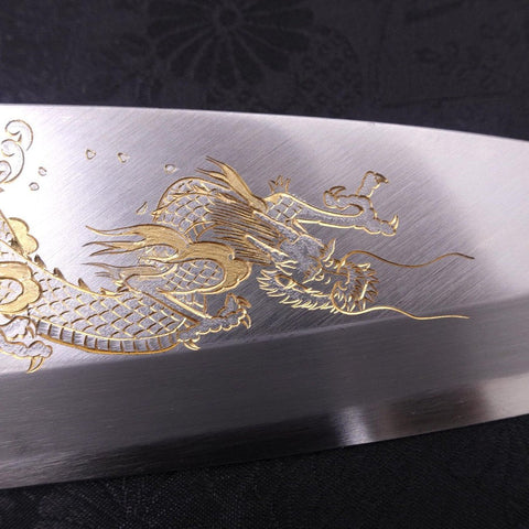 Deba White Steel #2 Kasumi Chokin Silver Dragon Buffalo Ebony Handle 170mm-[Musashi]-[Japanese-Kitchen-Knives]