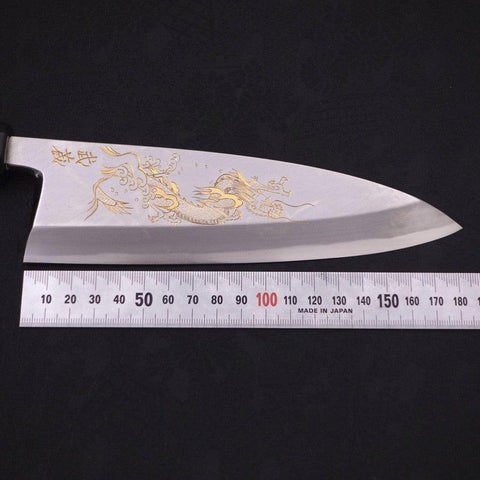 Deba White Steel #2 Kasumi Chokin Silver Dragon Buffalo Ebony Handle 170mm-[Musashi]-[Japanese-Kitchen-Knives]