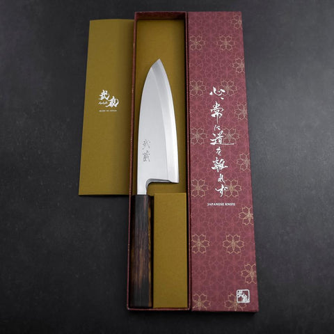 Deba White Steel #2 Kasumi Sumi Urushi Handle 180mm-[Musashi]-[Japanese-Kitchen-Knives]