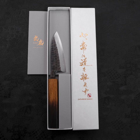 Deba White Steel #2 Kurouchi Tsuchime Yaki Urushi Handle 105mm-[Musashi]-[Japanese-Kitchen-Knives]