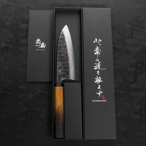 Deba White Steel #2 Kurouchi Tsuchime Yaki Urushi Handle 150mm-[Musashi]-[Japanese-Kitchen-Knives]