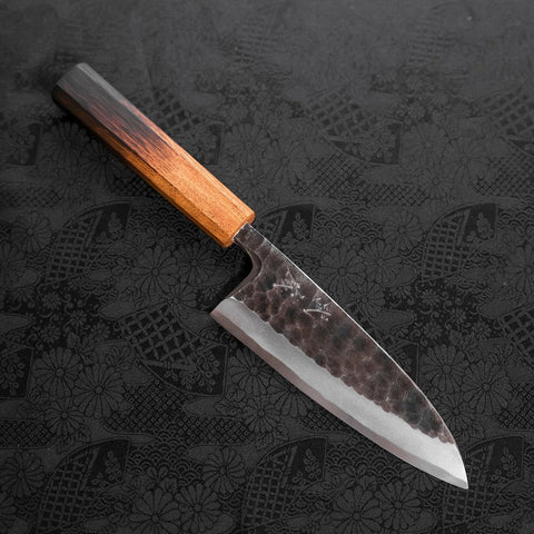 Deba White Steel #2 Kurouchi Tsuchime Yaki Urushi Handle 150mm-[Musashi]-[Japanese-Kitchen-Knives]