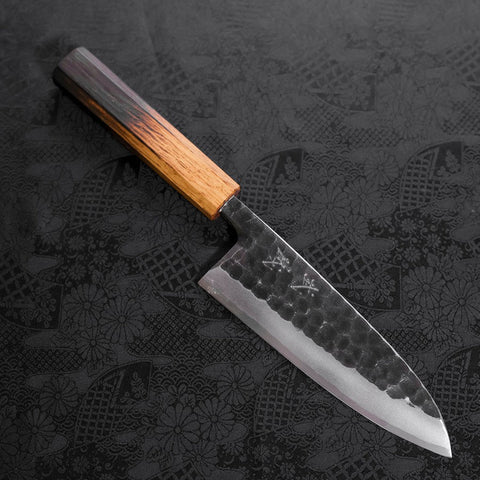 Deba White Steel #2 Kurouchi Tsuchime Yaki Urushi Handle 165mm-[Musashi]-[Japanese-Kitchen-Knives]