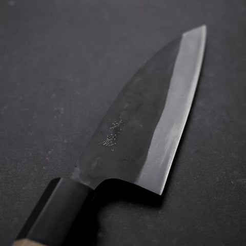 Funayuki Blue Steel #1 Kurouchi Buffalo Magnolia Handle 105mm (4.1”)-[Musashi]-[Japanese-Kitchen-Knives]