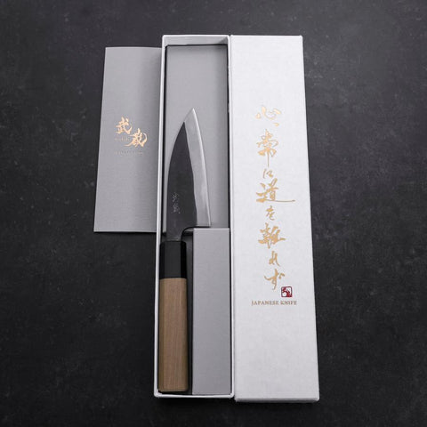 Funayuki Blue Steel #1 Kurouchi Buffalo Magnolia Handle 105mm (4.1”)-[Musashi]-[Japanese-Kitchen-Knives]