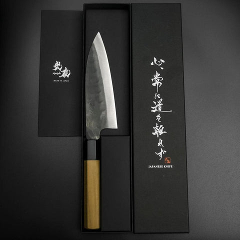 Funayuki Blue Steel #1 Stainless Clad Kurouchi Buffalo Magnolia Handle 165mm (6.5”)-[Musashi]-[Japanese-Kitchen-Knives]