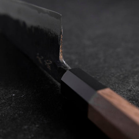 Funayuki Blue Steel #2 Kurouchi Buffalo Walnut Handle 165mm-[Musashi]-[Japanese-Kitchen-Knives]