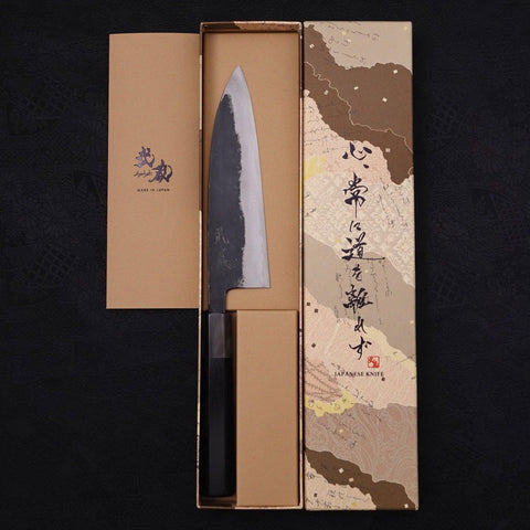 Funayuki Blue Super Kurouchi Buffalo Ebony Handle 165mm-[Musashi]-[Japanese-Kitchen-Knives]