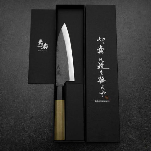 Funayuki White Steel #2 Kurouchi Buffalo Magnolia Handle 155mm-[Musashi]-[Japanese-Kitchen-Knives]