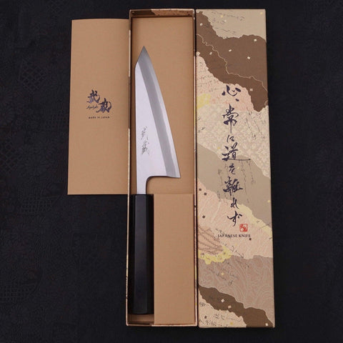 Garasuki Cuchillo para Deshuesar White Steel #2 Kasumi Mango de Ébano con Cuerno de Búfalo 150mm